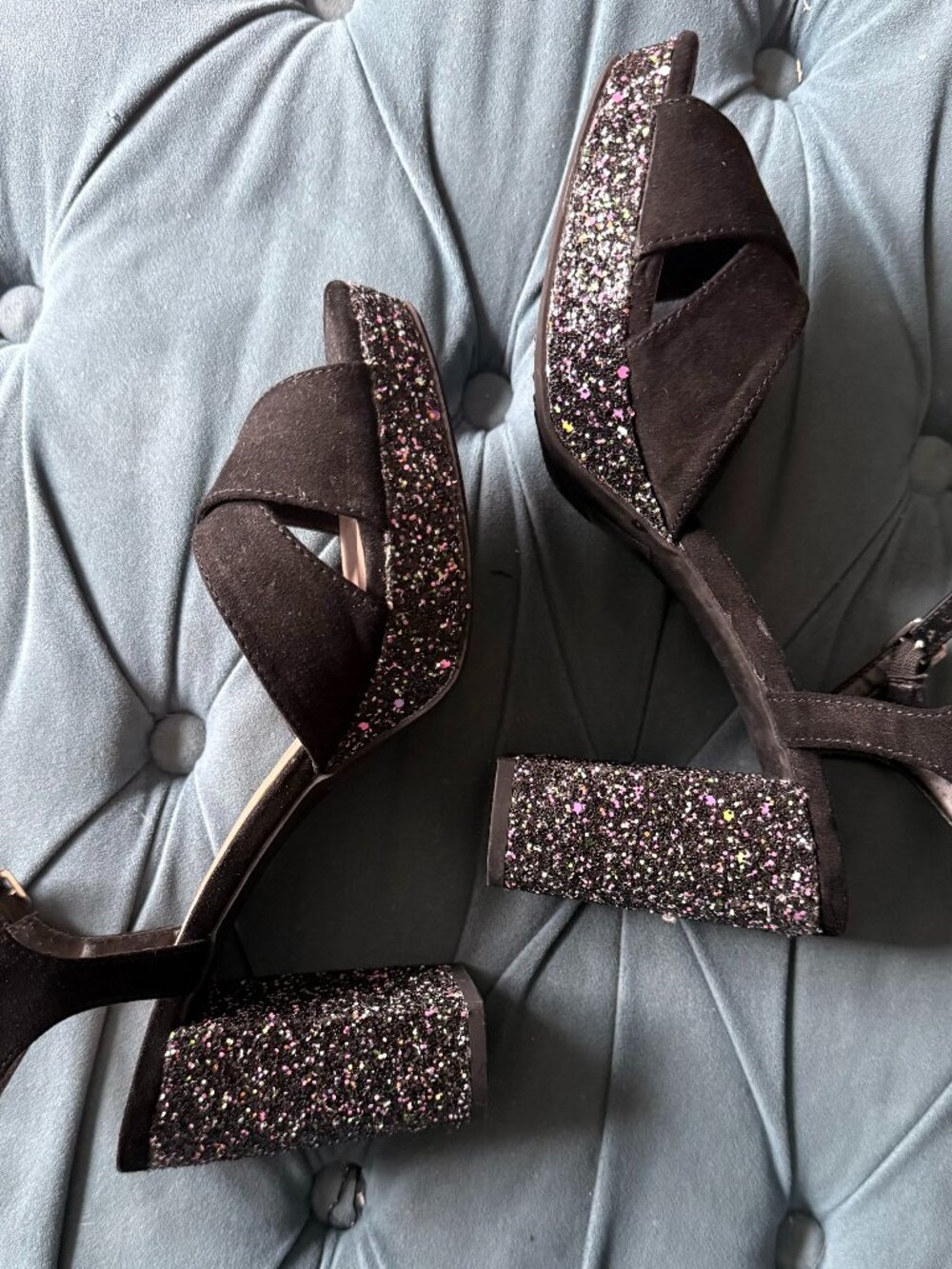 Jellypop Black Suede Sparkle Heels Size 9